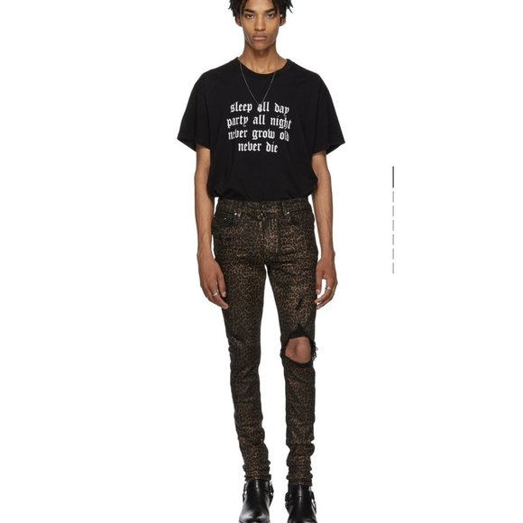 Amiri Black & Brown Leopard Foil Broken Jeans - Picture 1 of 9